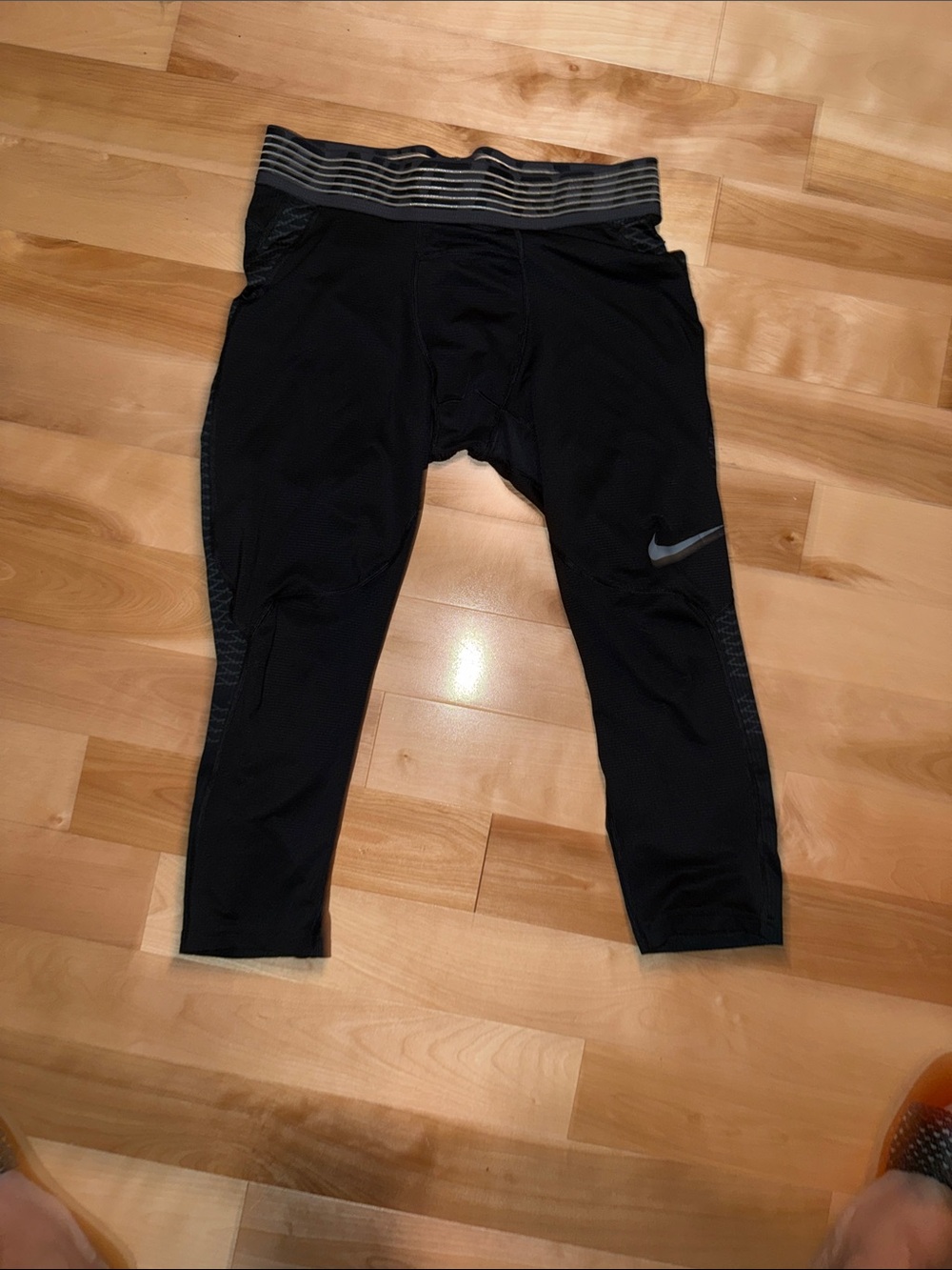 Nike Black Compression Leggings with Silver Swoosh see FLAW
